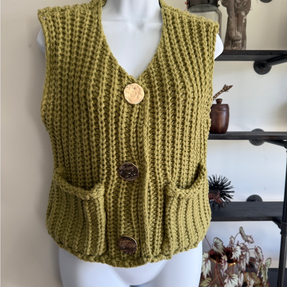 Amazon Olive Green Knit Vest with Buttons